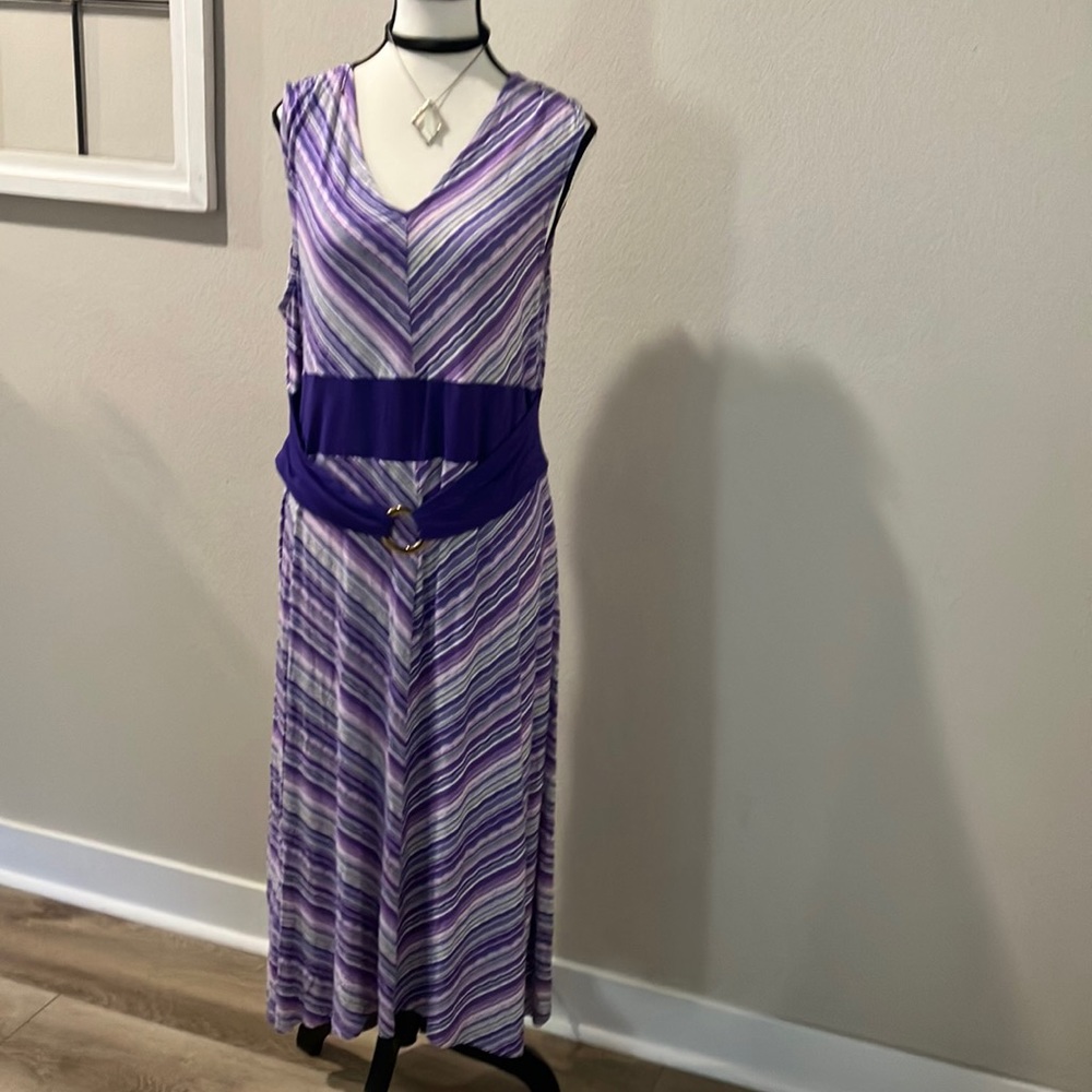 Nina Leonard stripped purple’s colors midi sleeveless dress NWOT C1
